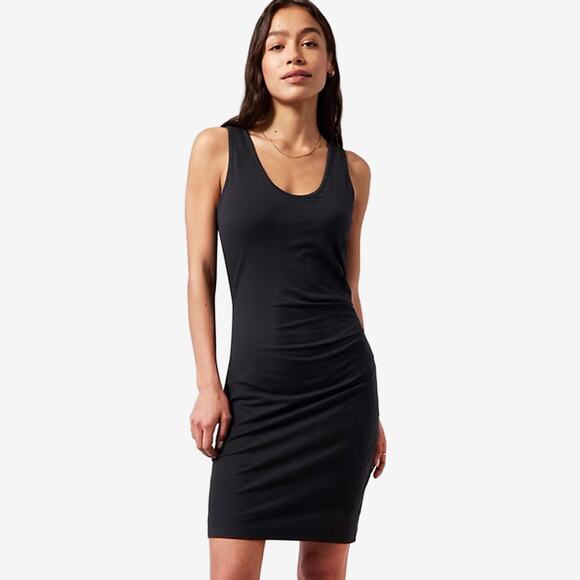Athleta Della Mini Dress Small Black Cotton Blend Active Sport Athleisure Lounge - Picture 3 of 4